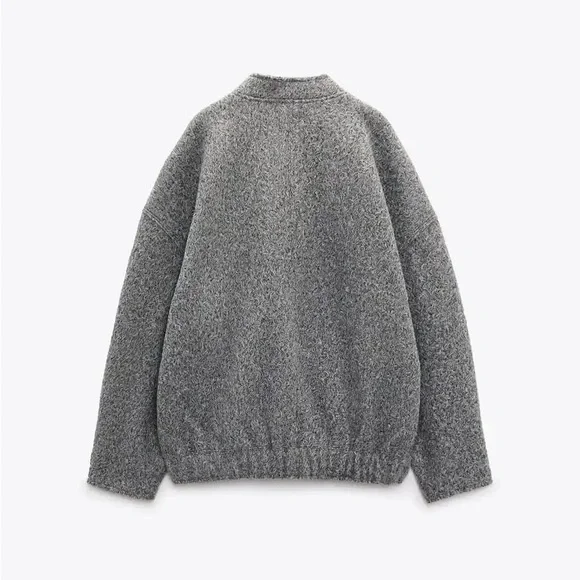 #103 LAST 1! Grey Bomber Jacket Cropped Fitted Coat button down with pockets - Picture 7 of 13